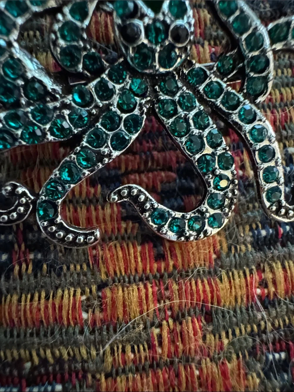NWOT Emerald Octopus Rhinestone Brooch - Green Crystal Accent